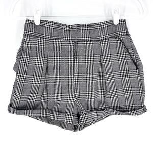 Haute Monde Glen Plaid Cuffed Shorts High Rise Beige Black Size Small